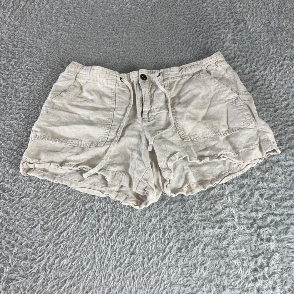 Gap Womens Linen Blend Drawstring Shorts Beige Oatmeal Utility Pockets Size 8